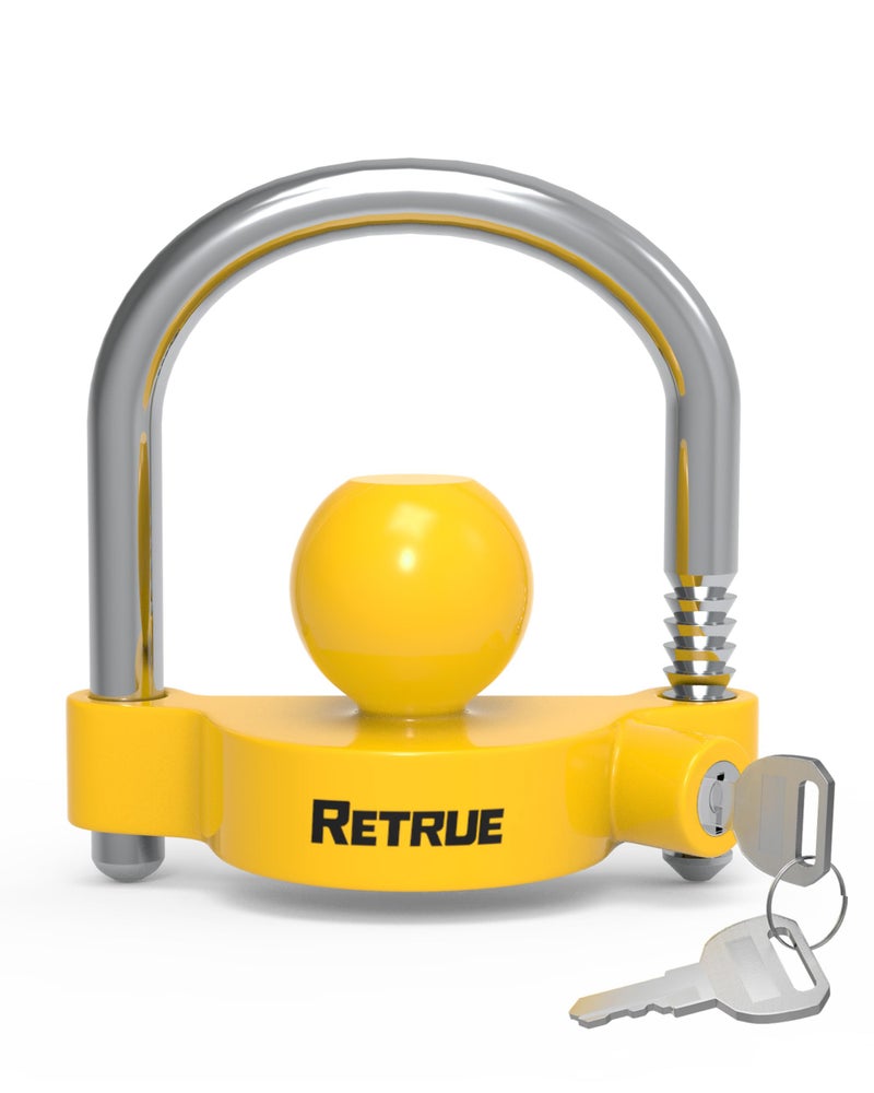 RETRUE Universal Coupler Lock Trailer Locks Ball Hitch Trailer Hitch Lock Adjustable Security Heavy-Duty Steel Fits 1-7/8 Inch, 2 Inch, 2-5/16 Inch Couplers, Bright Yellow, Light Weight - Image 1